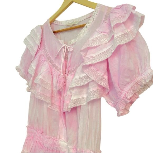 LoveShackFancy Liv Tie Dye Pink Lace Ruffle Mini Dress, Size Large - Picture 9 of 12